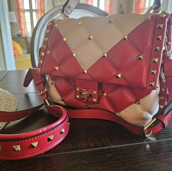 Top Handle Studded Stud Structured Handbag Bag Pink Red Two Tone - Picture 11 of 16